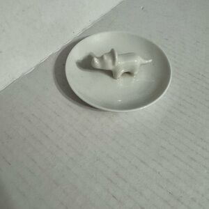 Cream White Ceramic Rhino Jewelry Ring Trinket Bowl Dish Plate 4” Dainty Simple